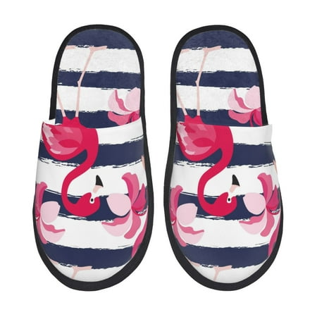 Balery Pink Flamingos Slient Indoor Furry Fleece Comfort House Shoes Soft Non-Slip Home Shoes Cotton slippers House Slippers-- Medium