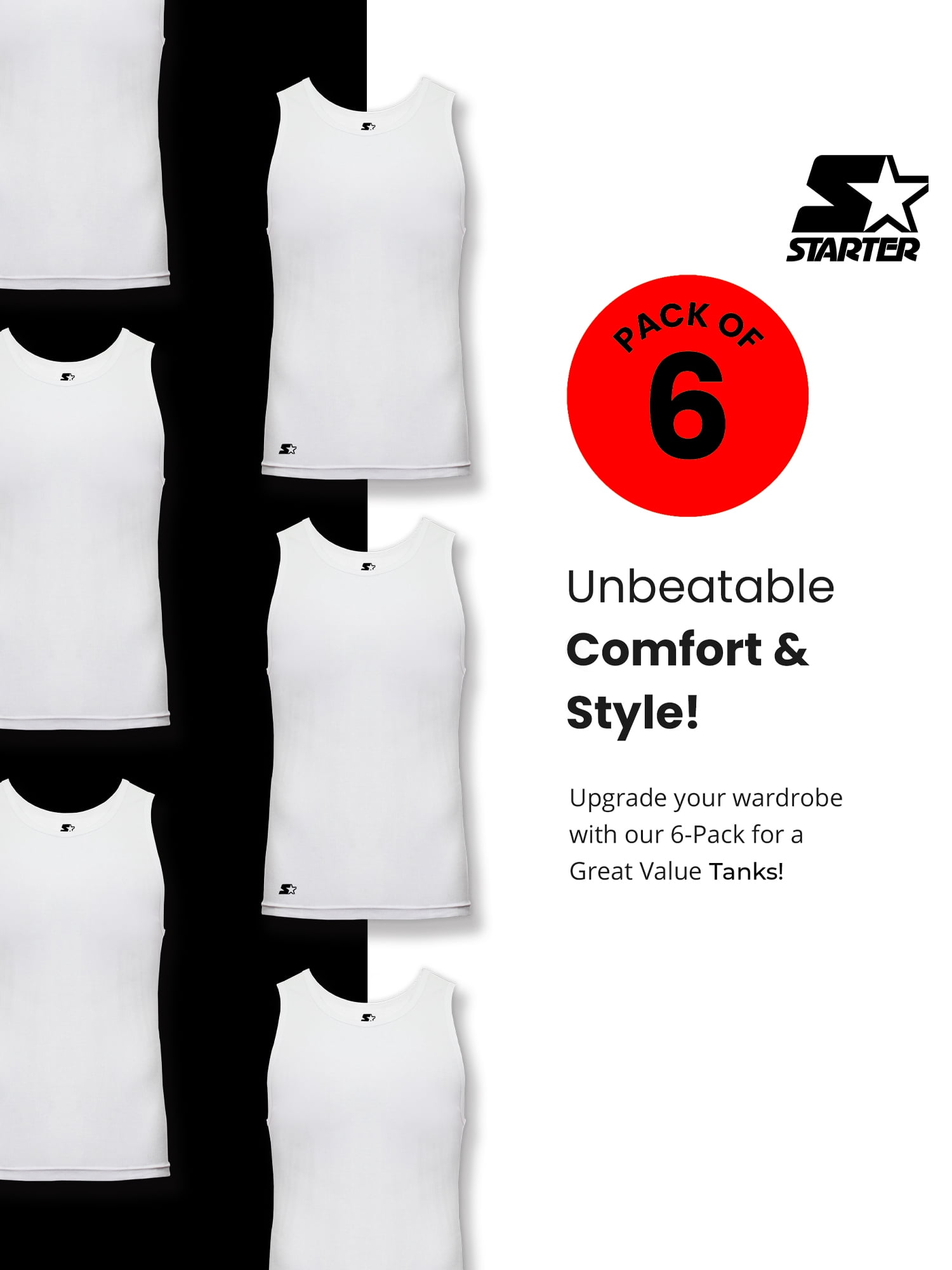 Starter Men's Breathable Tagless Tank Top Under Shirts, 6-Pack