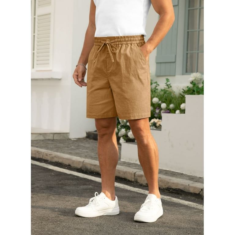 【INCHANT ME】Linen Selvige Half-length Shorts Iceglad Mens Cotton Linen Shorts Stretch Summer Beach Shorts