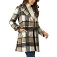 thumbnail image 4 of INSPIRE CHIC Women's Notched Lapel Long Sleeves Double Breasted Plaids Overcoat XS Black Khaki, 4 of 6