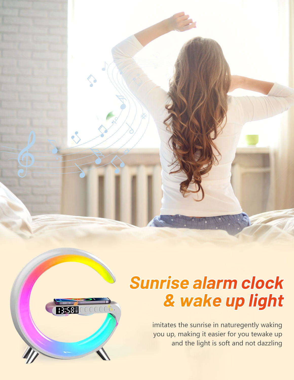 Beeih Desk Lamp with Alarm Clock, Sunrise Alarm Clock for Bedrooms