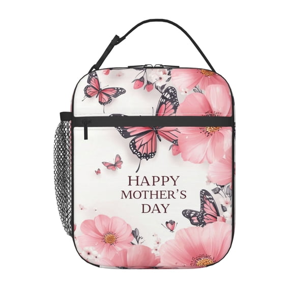 Happy Mother's Day With Pink Flowers And Butterflies Lunch Bag Portable Thermal Lunch Box for Men and Women