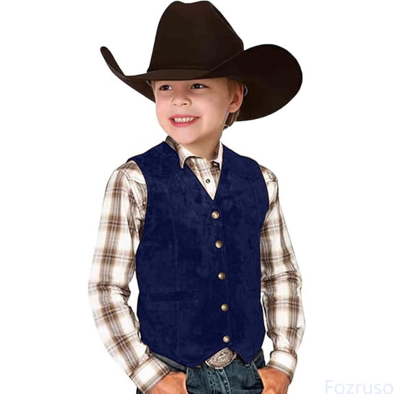 Fozruso Boys Cowboy Vest for Kids Retro Style Casual Waistcoat Toddler Wedding Party Outfit School Uniform Vest Sizes 3-4 Years