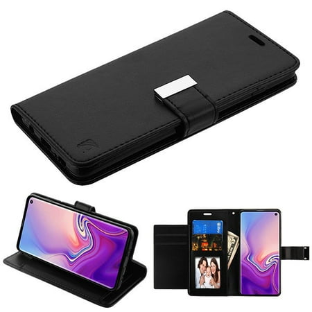 Samsung Galaxy S10 (6.1 inch) Phone Case Leather Flip ID Credit Card Cash Wallet Holder Cover Stand Pouch Folio Magnet with extra Slots Case Cover BLACK Phone Case for Samsung Galaxy S10 (6.1