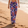 thumbnail image 4 of Domzest Halloween Pajama Pants for Women Drawstring Elastic Waisted Pumpkin Ghost Bat Graphic Pj Bottoms Wide Leg Funny Pajama Bottoms Purple XXXL, 4 of 6