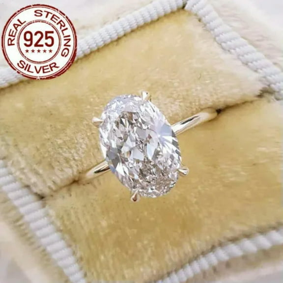 5ct Oval Zirconia CZ Platinum Silver Plated S925 Silver Wedding Engagement Ring