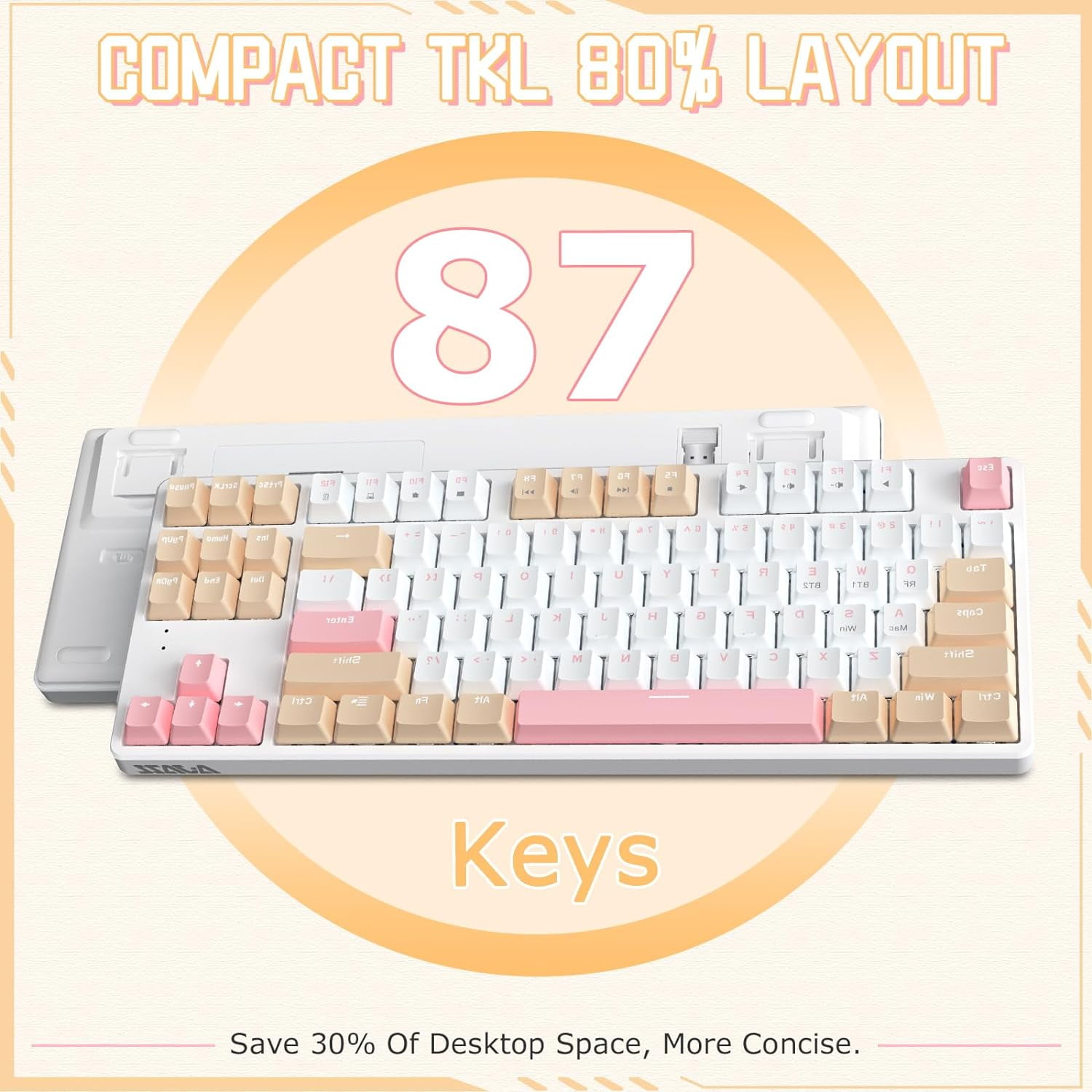A.JAZZ Wireless Mechanical Keyboard, Dual Mode BT5.0/2.4G with 87 TKL Hot Swap Bluetooth Gaming Keyboard,Detachable Frame,USB Hub for PC(Red Switch)