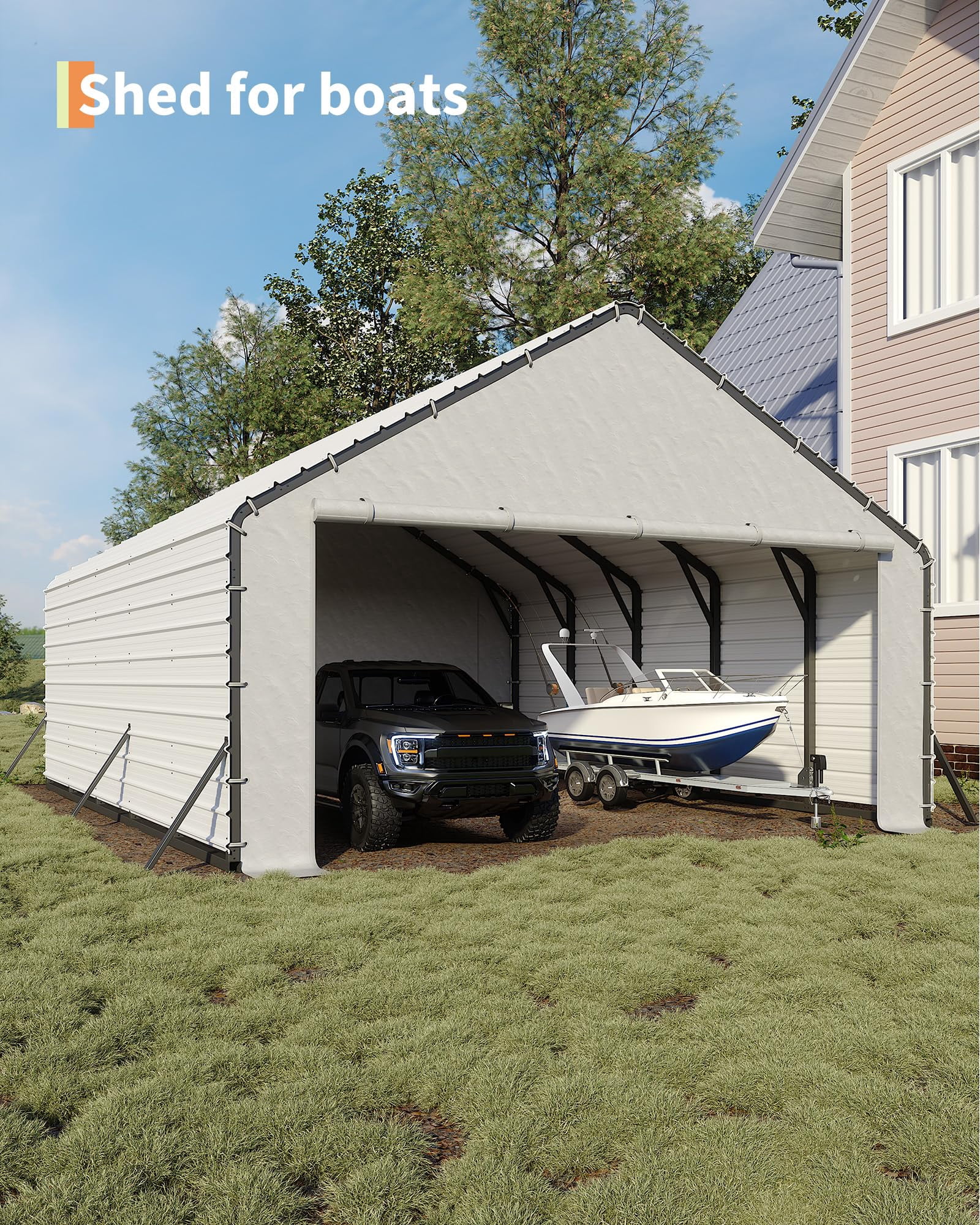 Heavy-Duty PE Enclosure Kit (2-Pack) for Metal Carport - 220gsm Roll-Up Zipper Door Panels for 20x25, 20x20 ft, with Ball Bungees, White