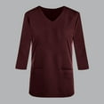 thumbnail image 5 of Olyvenn Scrubs for Women Solid Color V Neck 3/4 Sleeve Dressy Nursing Tops with Pockets Stretchy Workwear Uniform Shirts Wine 10, 5 of 5