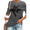 thumbnail image 1 of IKemiter Chandail Décontracté pour Femmes Chat Noir Manches Longues 3D Chat Noir Rayé Tops Graphiques, 1 of 7