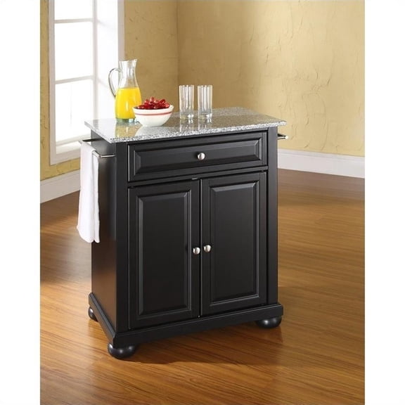 Kingfisher Lane Solid Granite Top Kitchen Island in Black
