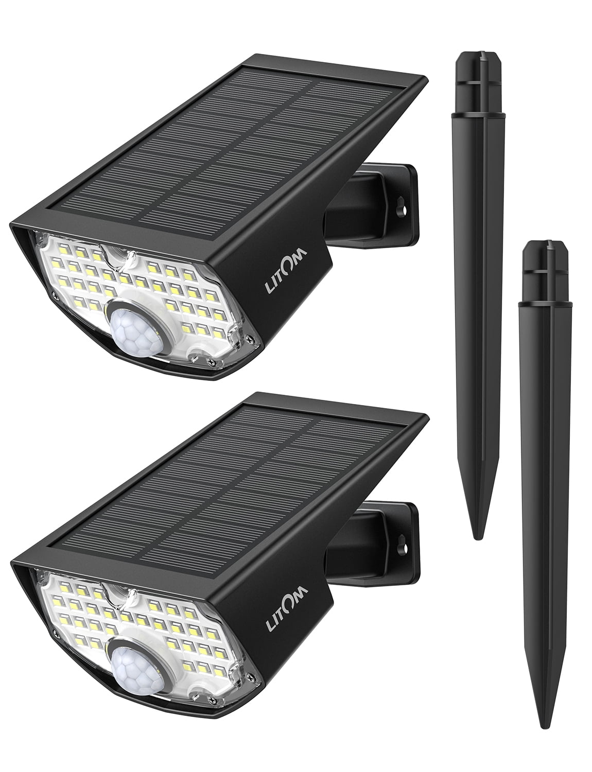 Litom 【2 Pack 30 LEDs】 Solarstrahler für den Außenbereich verstellbar Solar-Projektor Außenbeleuchtung Außenbereich mit 180° Solarpanel Wege IP67 Einfahrt wasserdicht für Garten 