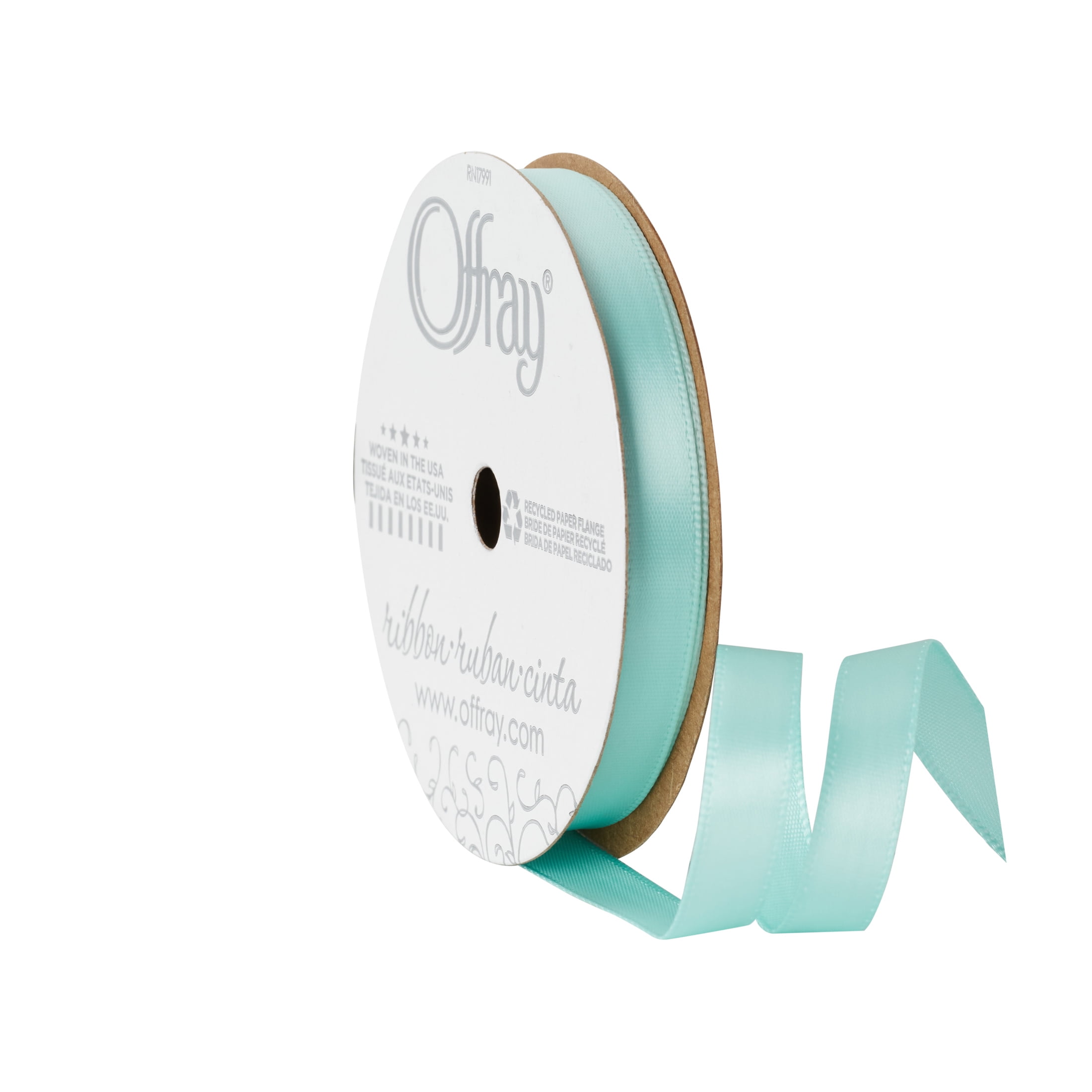 (2 pack) Offray Ribbon, Single Face Satin Ribbon, Aqua, 3/8" x 18 feet, Polyester Ribbon, 1 Each