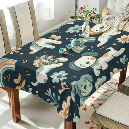 

WOBOGO Seamless Pattern Of Dogs and Rainbows Square Tablecloth 60×90in Polyester Fabric Tablecloth Washable Dust Resistant Wrinkle Resistant