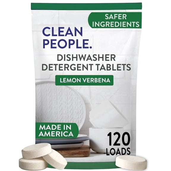 Clean People Dishwasher Detergent Tablets - Lemon Verbena, 120 Pack - No Residue, Sparkling Clean