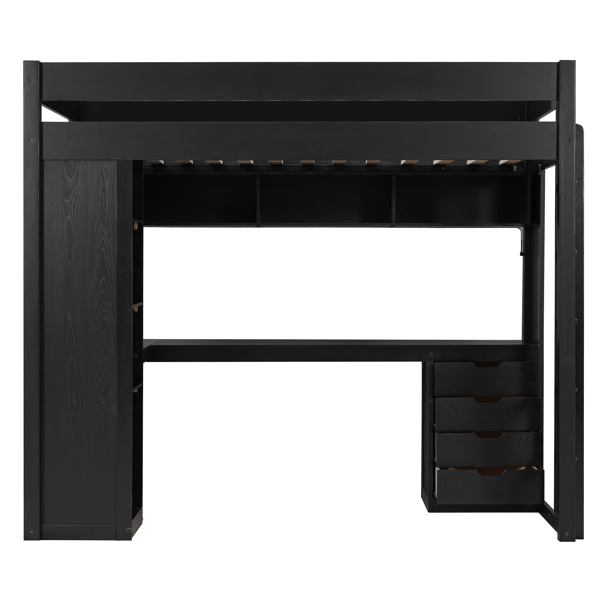 Mintazer Twin Loft Bed with L-Shaped Desk & Smart LED Lights and Charge Station, Modern Loft Bed with 4 Storage Drawers & Shelves, Black