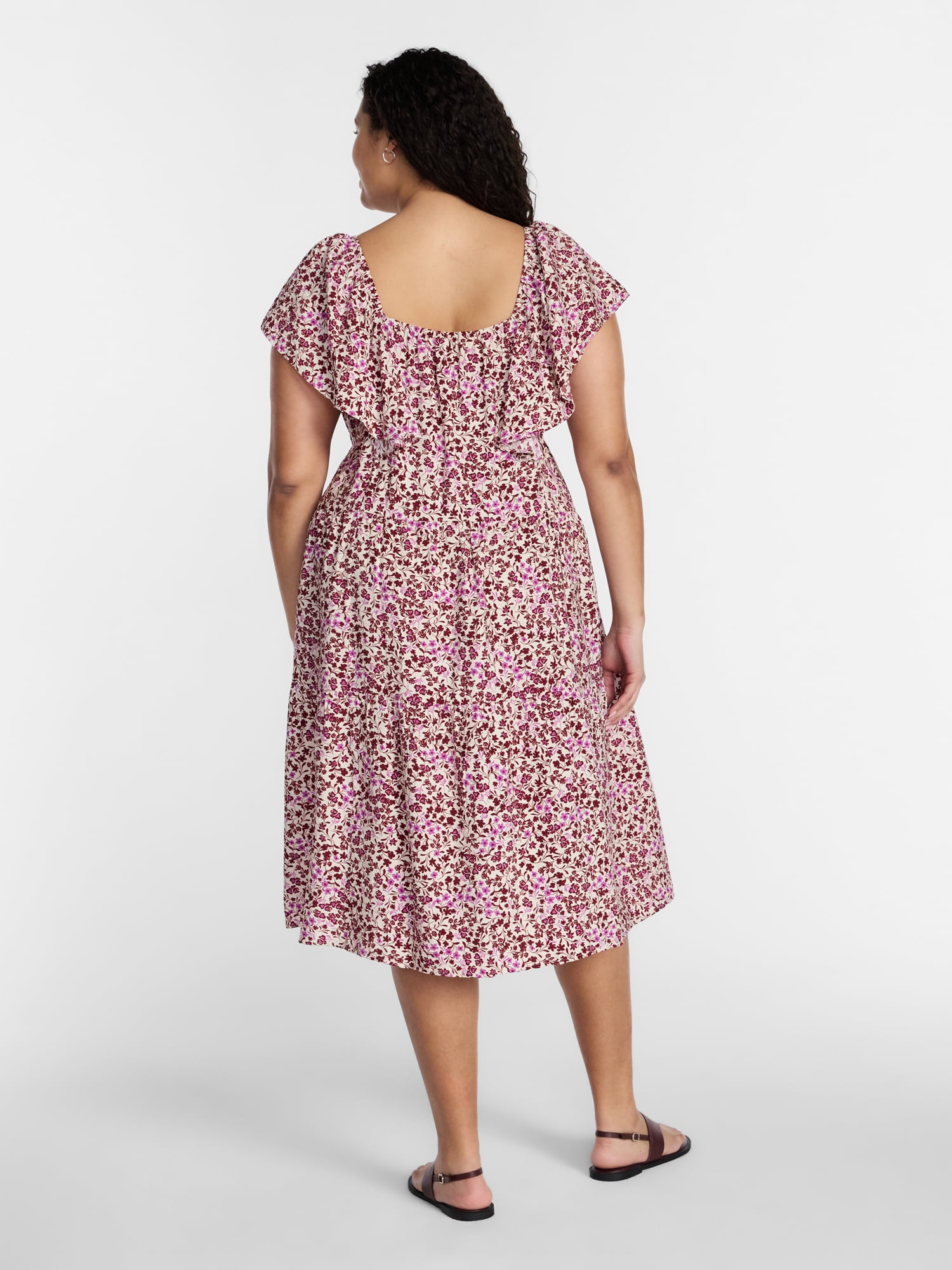 Terra & Sky Women's Plus Midi Dress with Flutter Sleeves, Sizes 0X-5X