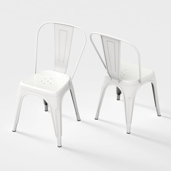 Metal Dining Chairs with Backrest, Stackable, White, 2 Pack | Easy Assembly, Non-Slip Feet, 330 lb Capacity, Kitchen, Restaurant, Cafe, Pub, Covered Patio