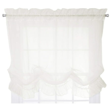 White Cylinder Shade Plug - Ellis Curtain Dacron Ninon High Quality Fabric Perfect Decorative Classic Patterned Ruffled Ballon Shade Window Curtains - 60 x63