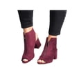 thumbnail image 4 of SIMANLAN Ankle Booties for Women Peep Toe Low Block Heel Sandals Dress Shoes Wine Red 9, 4 of 5