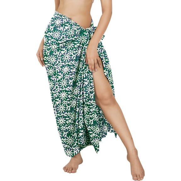 LA LEELA Women's Wrap Slit Cover ups Swim Bikini Sarong One Size Green, Floral