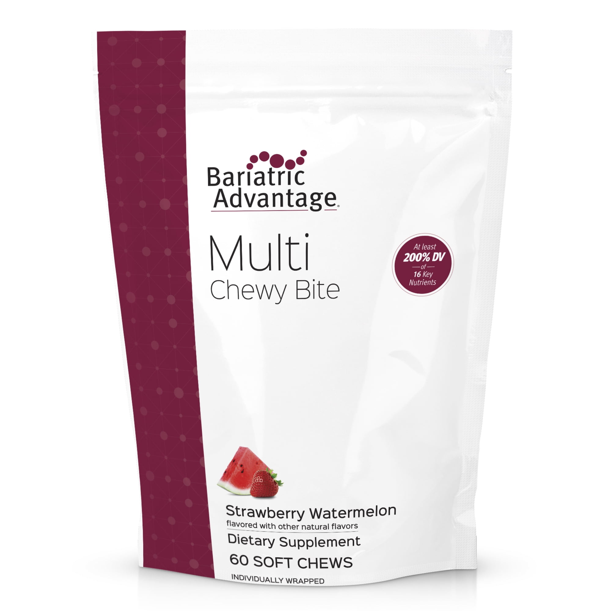 Bariatric Advantage Multi Chewy Bite - Soft Chew Multivitamin for Bariatric Surgery Patients - Chewable Multivitamin with Folic Acid, Vitamin D3 & More - Strawberry Watermelon Flavor - 60 Count