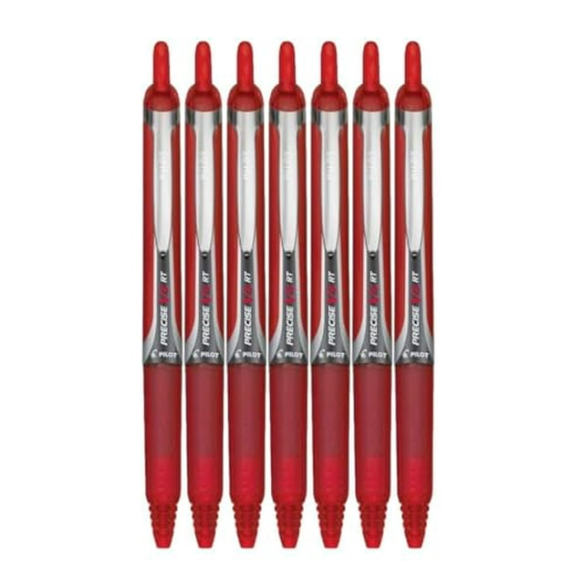 Stylos à Bille Roulante Rétractables Pilot Precise V5 RT, Pointe Extra Fine (.5mm), Encre Rouge, Lot de 7; Prise Confortable Haut de Gamme, Ensemble avec Pochette Réutilisable en Plastique