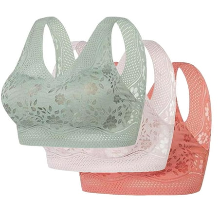 REORIAFEE Womens Bras 3PC No Wire Gathered Together Bras Solid Brassiere Breathable Wide Strap Comfy Corset Underwear Classic Comfortable Support Lingerie Army Green XXXL