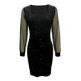 thumbnail image 3 of LYEAA Evening Dresses for Women Long Sleeve Sequin Mesh Mini Dress Sheath Elegant Dress Bodycon Solid Color Patchwork Gown Cocktail Dress Fashion Holiday Party Club Dress Stretchy Dress Black XL, 3 of 6