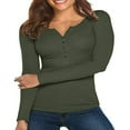 thumbnail image 1 of T-shirts à Manches Longues pour Femmes Henley, Boutonnés, Ajustés, Col Rond, Tricot Côtelé, 1 of 7
