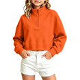 thumbnail image 6 of AKOEE Girls' Crop Sweatshirts Half Zip Plain Pullover Cotton Long Sleeve 5-16Y Sports Casual Loose Fall Tops (14-15 Years, Orange), 6 of 7