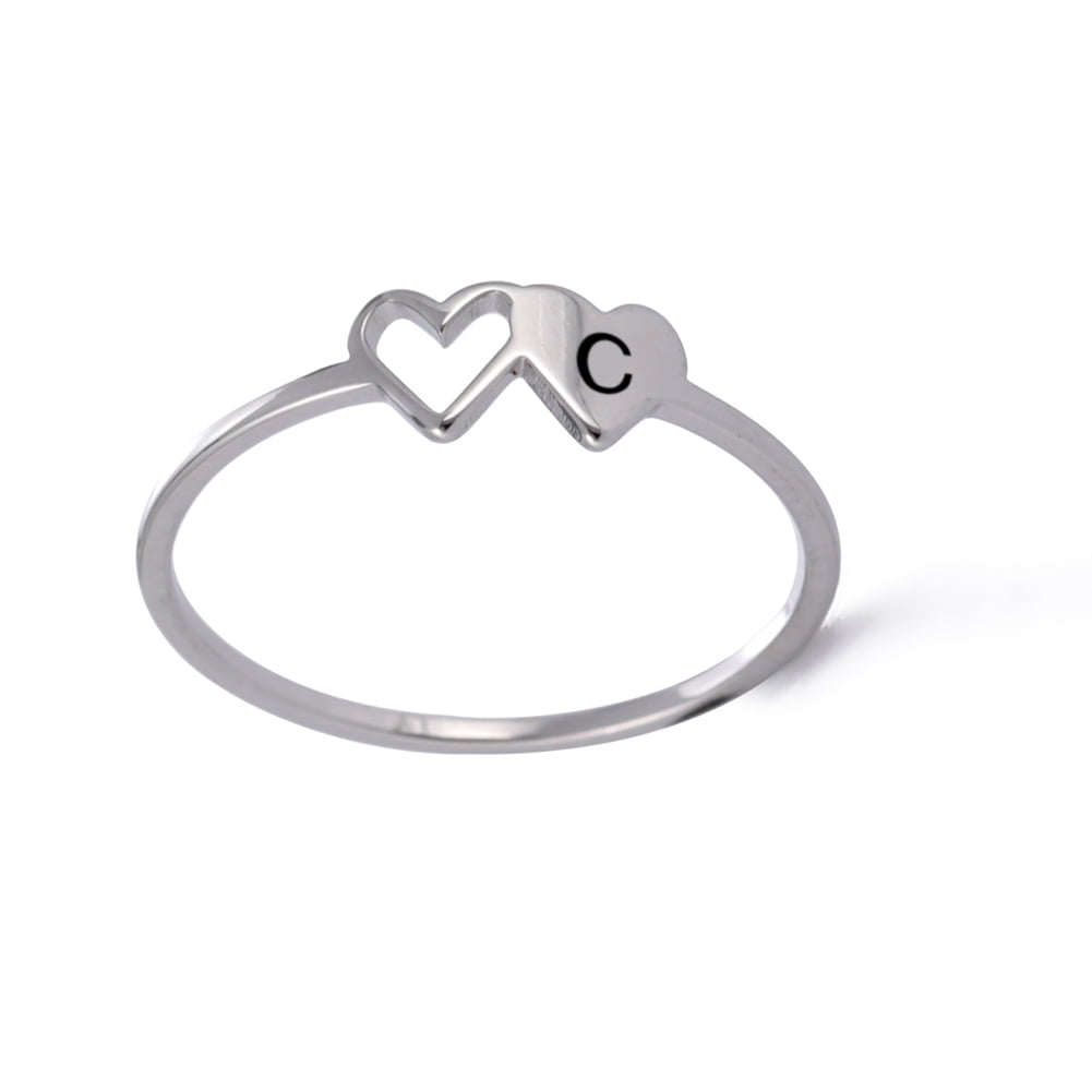 Initial Letter Ring for Women Stainless Steel A-Z Alphabet Double