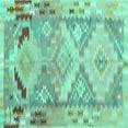 thumbnail image 1 of Ahgly Company Machine Washable Indoor Square Southwestern Turquoise Blue Country Area Rugs, 4' Square, 1 of 4