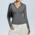 thumbnail image 6 of Womens Pullover Sweaters Y2K Going Out Tops Deep V Neck Polo Shirt Thumb Holes Ribbed Long Sleeve Tops for Women Gray S, 6 of 7