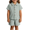 thumbnail image 5 of BLVB Baby Boy Girl Summer Clothes Toddler Infant Cotton Linen Short Sleeve Button up Dress Shirt Pocket Shorts Set 2PCS Outfit(Green AA1,12-18 Months), 5 of 8