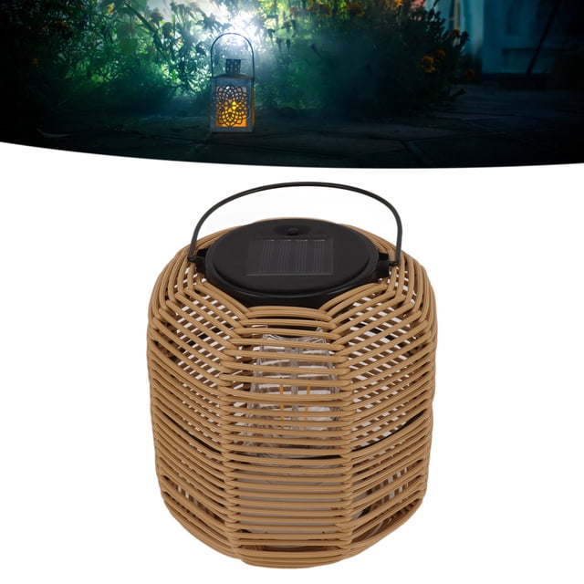 Lámpara Solar Colgante De Jardín, Linterna Solar De Ratán De Plástico De Hierro Para Exteriores, Impermeable, Largo Tiempo De Trabajo, Interruptor De Botón De Luz Cálida Para