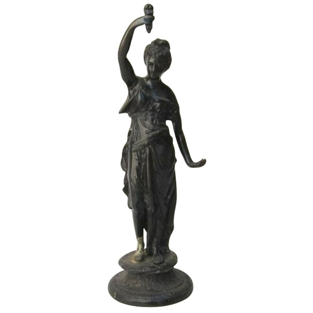 Antique Bronze, Lady w/ Lamp Statue