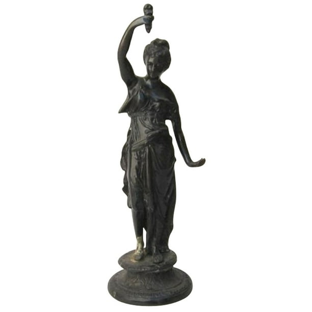 Antique Bronze, Lady w/ Lamp Statue