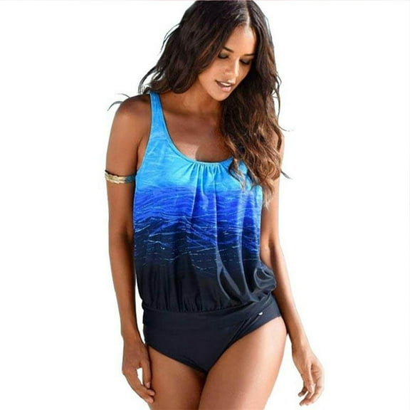 2 Piece Bathing Suits For Women, Trendy High Waisted Bikini Tankini Comfortable and Stylish – Blue - 877 - Small