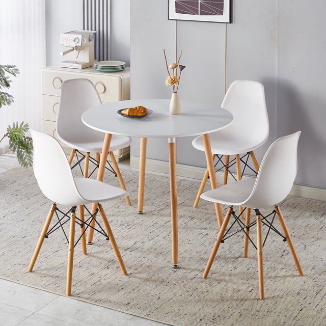 Noble House Modern Dining Chair Sets with Modern Side Table Natural Wood Legs (4 X Chairs & 1 X Table)