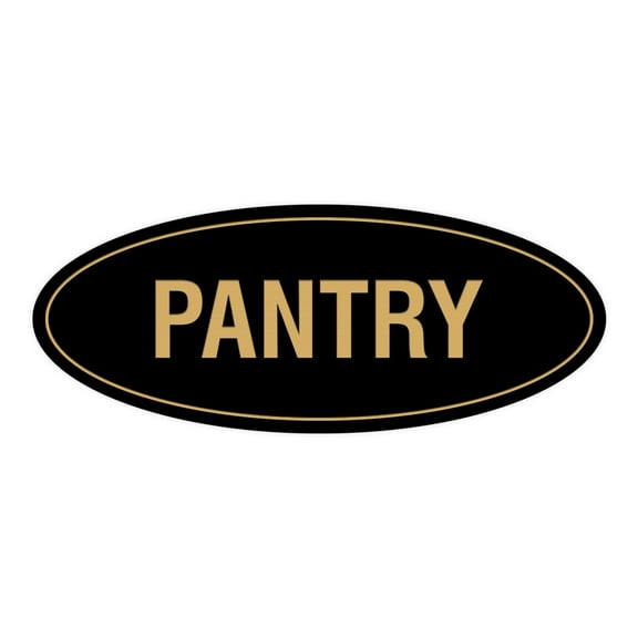 Signs ByLITA Oval Pantry Sign (Black /Gold) - Small 2x5"