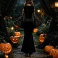 thumbnail image 4 of IWRICH Velvet Gothic Maxi Dress for Women Dresses with Lace Bell Sleeves Goth Vintage Halloween Gown, 4 of 5