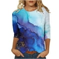 thumbnail image 2 of ICHUANYI Clearance Women's Fashion Printed Loose T-shirt 3/4 Sleeves Blouse Round Neck Casual Tops(Blue, S) ICHUANYI WER2023081205516, 2 of 5