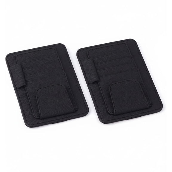 2 Pack Small Leather Car Sun Visor Organizer for Car/Truck – Sunglass Holder, 4 Card Slots | Compact Document/Pen/Chapstick Pockets for Registration, Driving License & Insurance