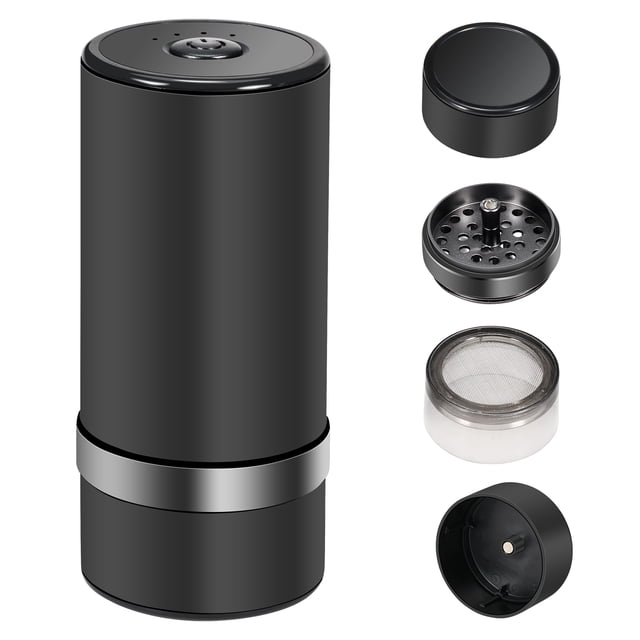 Graflsoa USB Rechargeable Automatic Black Aluminum Alloy Herb Grinder with LED Power Display for Spices, Tea, and Coffee