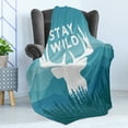 thumbnail image 4 of Adventure Soft Flannel Fleece Throw Blanket, Wilderness Themed Stay Wild Words Scenic Mountain Backdrop Forest, Cozy Plush for Indoor and Outdoor Use, 70" x 90", Baby Blue Dark Blue, by Ambesonne, 4 of 5