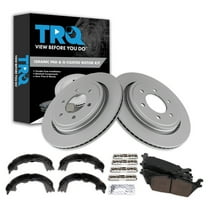 TRQ Rear Brake Pad & Rotor Kit Brake Pads Brake Rotor Parking Brake Shoe Set Ceramic Premium G-Coated Fits Select 2015-2017 Ford F-150