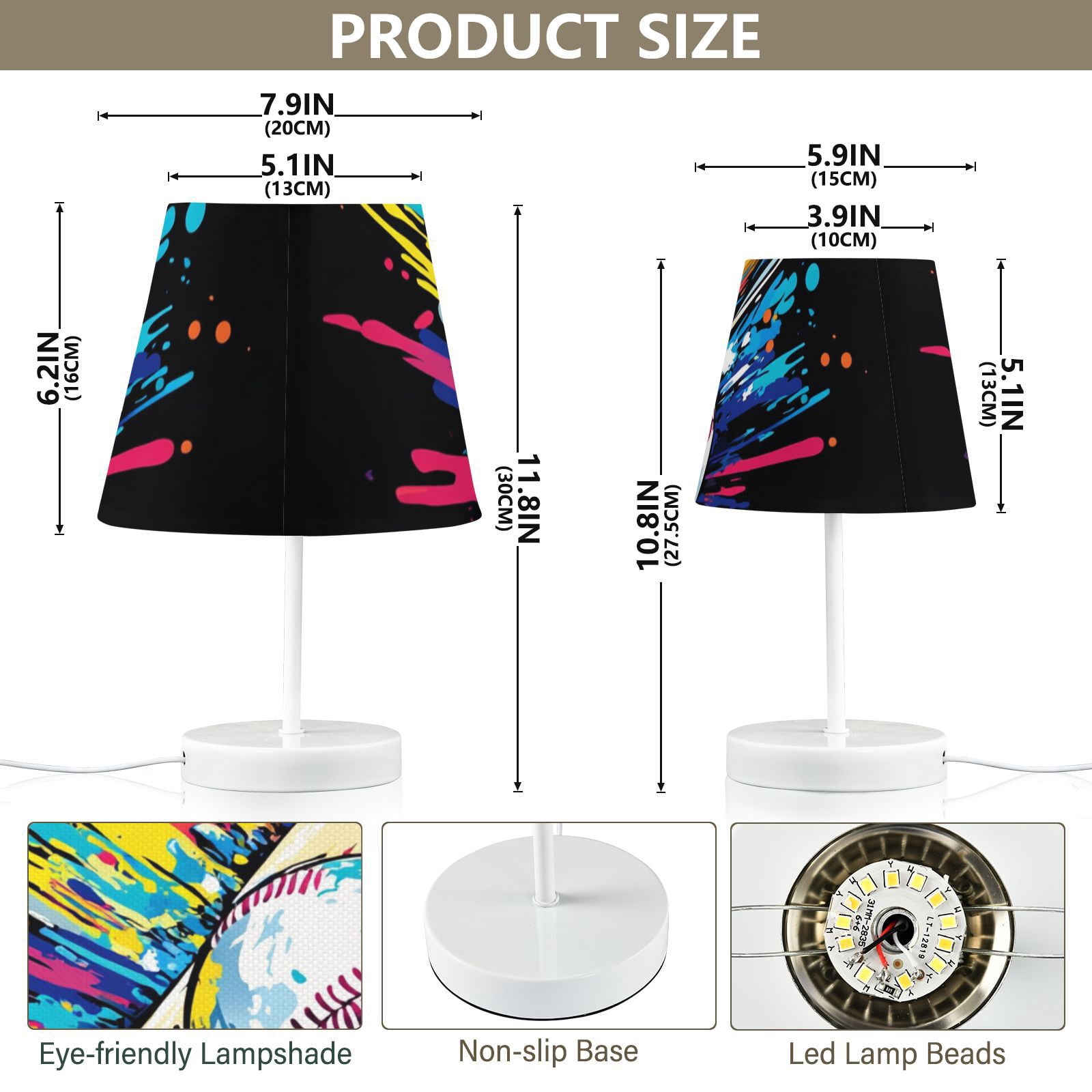 Colorful Baseball Bat Desk Lamp 3 Color Modes LED Table Lamp Nightstand Reading Light for Bedroom Living Room