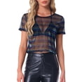 thumbnail image 1 of INSPIRAR CHIC Top Corto Metálico Brillante de Manga Corta Semi Transparente para Mujeres XS Arcoíris, 1 of 6