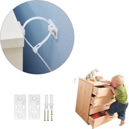 12 Pcs Furniture Straps  Baby Proofing Anti Tip Furniture Anchors Kit  Adjustable Child Toddlers Secure Wall Straps  for Dresser or Bookshelf for Cabinet TV Stand Wardrobe Drawers Tables Desk